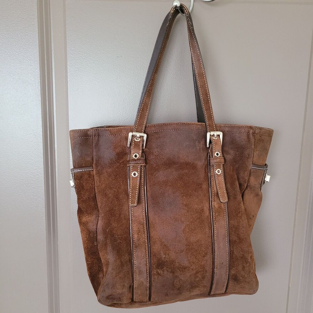 Coach Leatherware Brown Suede Leather Large Tote Bag Vintage Y2K *Flaw - Picture 2 of 16